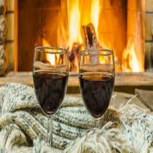 sharing wine by a warm fire