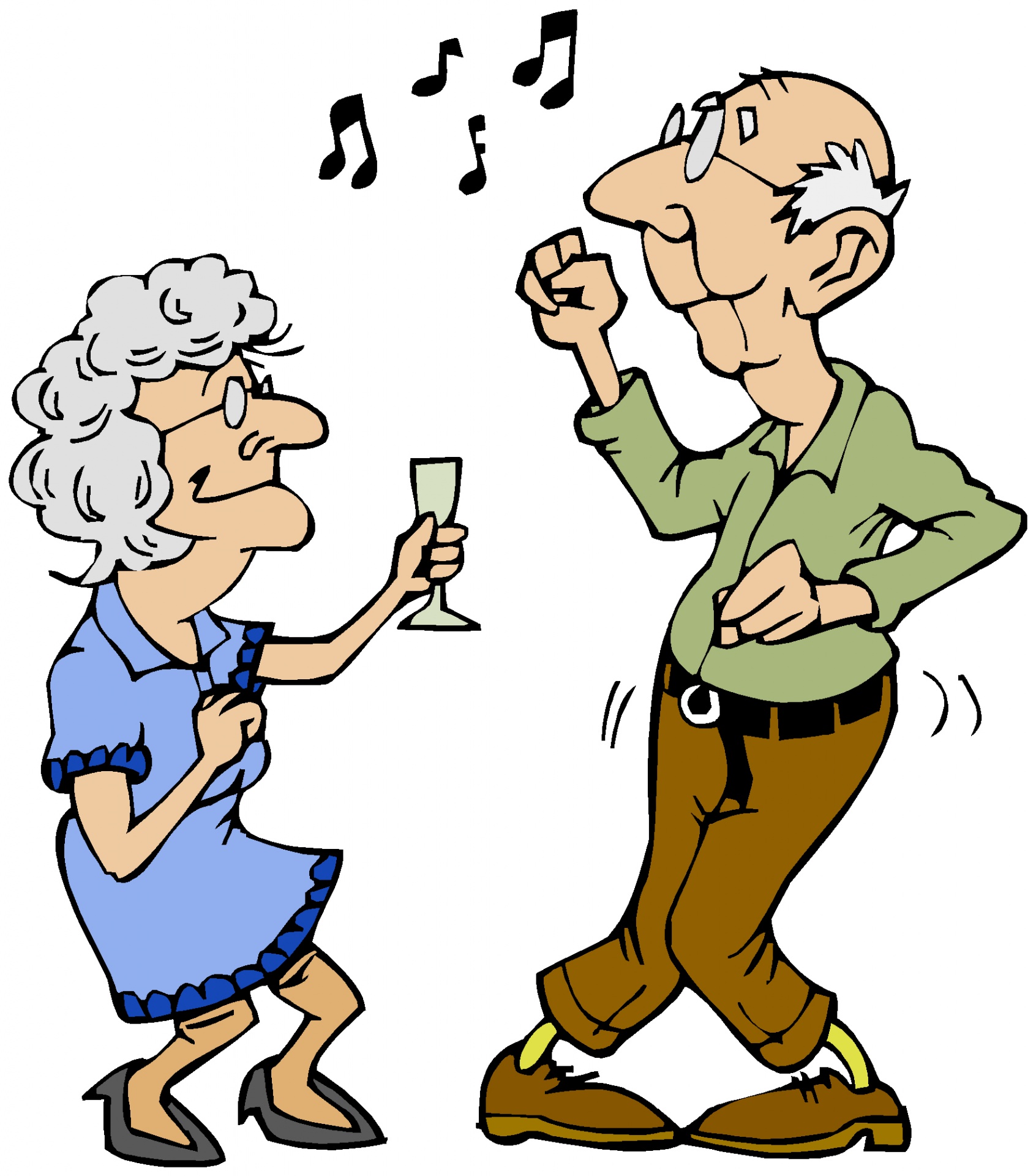 Adventures older couple dancing and lady enjoying wine